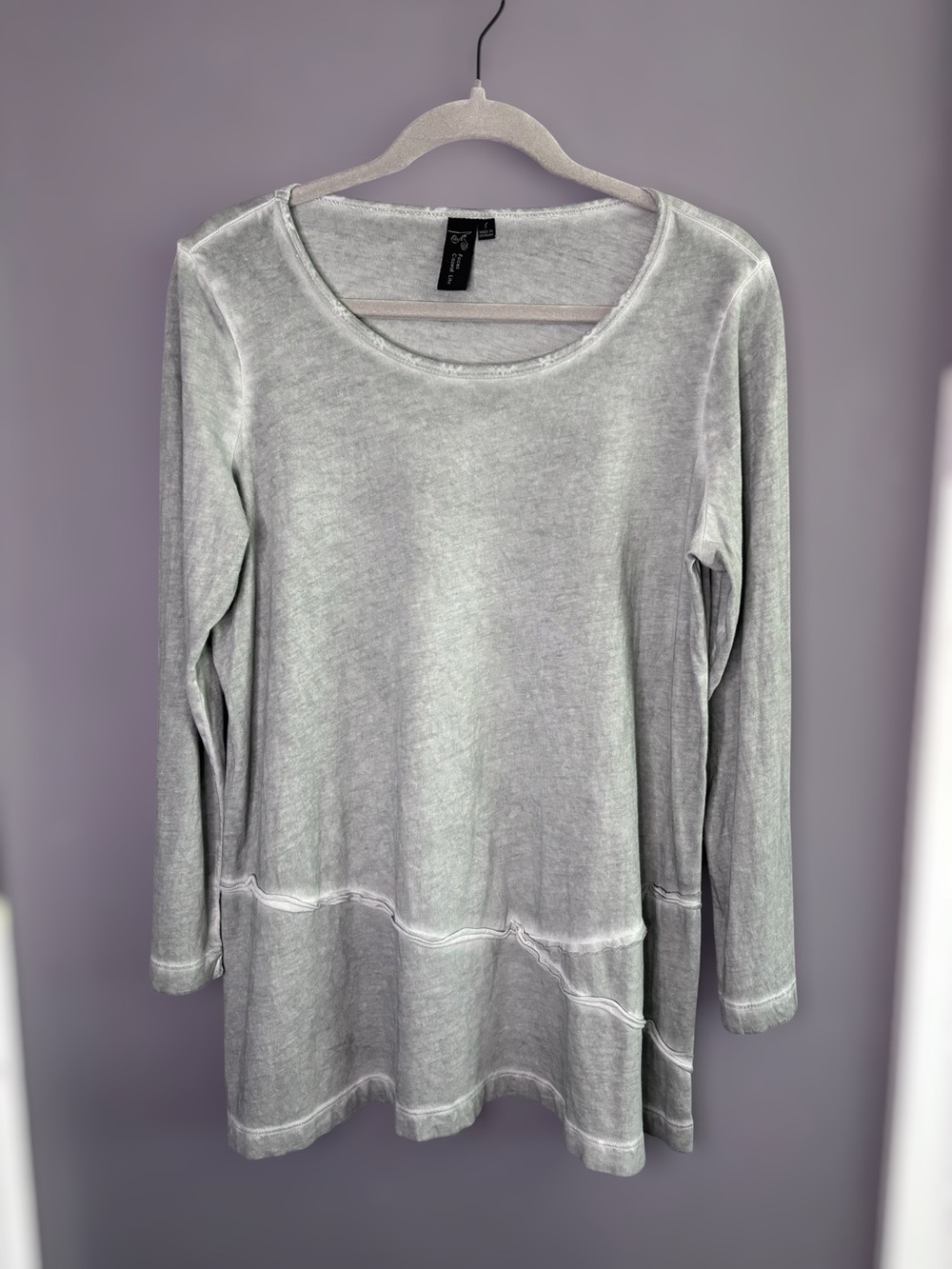 Focus Gray Long Sleeve Tunic Blouse Round Neck Small